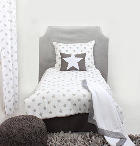 Bacati Stars Muslin 3 Piece Toddler Bedding Sheet Set, Grey