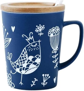 Amazon カップ かわいい 高級 贈り物 コーヒー飲料のセラミックカップクリエイティブイラストセラミックカップと蓋とスプーンカップ 電子レンジ オーブン 食洗機対応 ノーブランド品 カップ ソーサー 通販