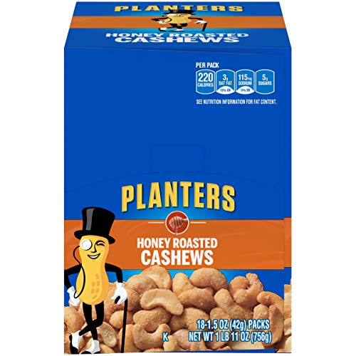 Planters Honey Roasted & Salted Cashews (1.5oz Bag, Pack of 18)