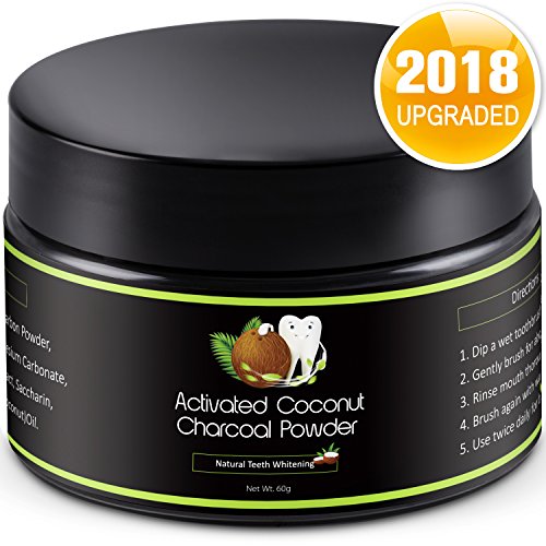 [2018 Upgraded] Activated Charcoal Teeth Whitener Safe Teeth Whitening Powder,Natural Coconut Carbon Powder — Whiten Teeth Stains from Coffee, , Wine-Mint Flavor, Works well With Toothpaste