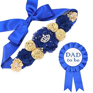 Royal Blue Maternity Sash & Dad to be Corsage Kit – Baby Shower Sash Baby Boy Pregnancy Sash Keepsake Baby Shower Flower…