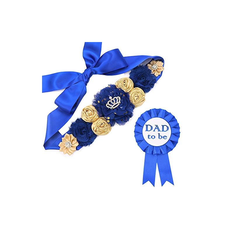 Royal Blue Maternity Sash & Dad to be Corsage Kit – Baby Shower Sash Baby Boy Pregnancy Sash Keepsake Baby Shower Flower…