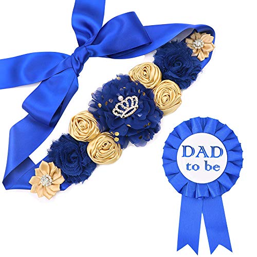 Royal Blue Maternity Sash & Dad to be Corsage Kit – Baby Shower Sash Baby Boy Pregnancy Sash Keepsake Baby Shower Flower…