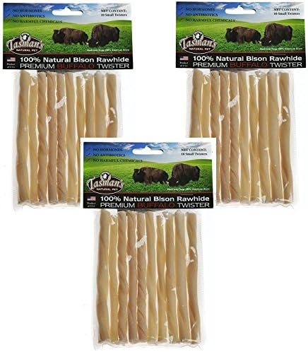 (3 Pack) Tasman's Bison Rawhide 5 Inch Twisters, 10 Twists each