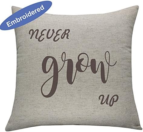 YugTex Pillowcases Never Grow up Pillow Cover, Standard Childs Pillow Kids Pillow Cover, Peter Pan Quote Never Gow Up ,Child Kids Room PillowCase,Motivational Quote, Room Decor