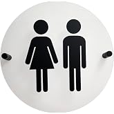 Acrylic Restroom Sign, Unisex - 9x9" Clear Round, Black Icons | Clear acrylic with matte black icons - unisex restroom sign for offices, restaurants, retail stores, and dressing rooms