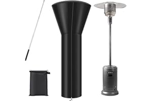 Patio Heater Cover Waterproof with Zipper, Telescopic Strut and Storage Bag, Stand-up Outdoor Round Heater Cover Tear-Proof, 
