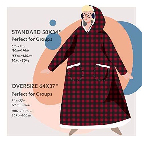 Bedsure Long Wearable Blanket , Sherpa Blanket Hooded , Standard Blanket Sweatshirt with Deep
