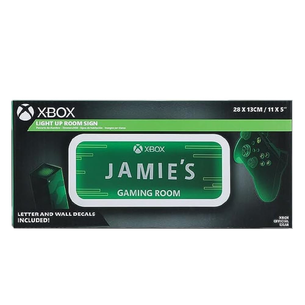 Photo 1 of Xbox Officially Licensed Light Up Gaming Room Sign by Paladone, Customizable with Stickers, LED Hanging Decor for Wall or Door, Gift for PlayStation Gamers, Green Accent Light with Custom Name