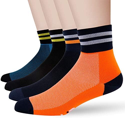 LIN 4 Pack Biking Socks for Males & Girls-Moisture Wicking Biking Sports activities Crew Socks for Mountain Street Bike