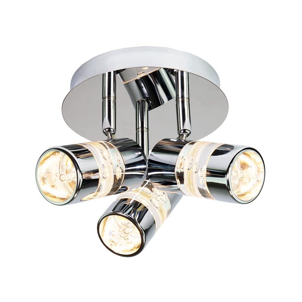 Happy Homewares Modern Designer Spot Eco-Friendly LED IP44 Bathroom Chrome Ceiling Light Fitting with Bubble Acrylic Heads| 3000k (Warm White) | 1170 Lumens - 3 x 5w LED
