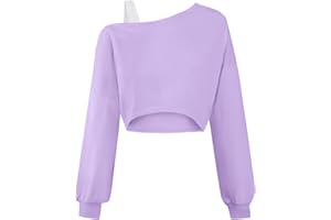 Ecolala Girls Off The Shoulder Sweatshirt Asymmetrical Long Sleeve Cute Crop Tops