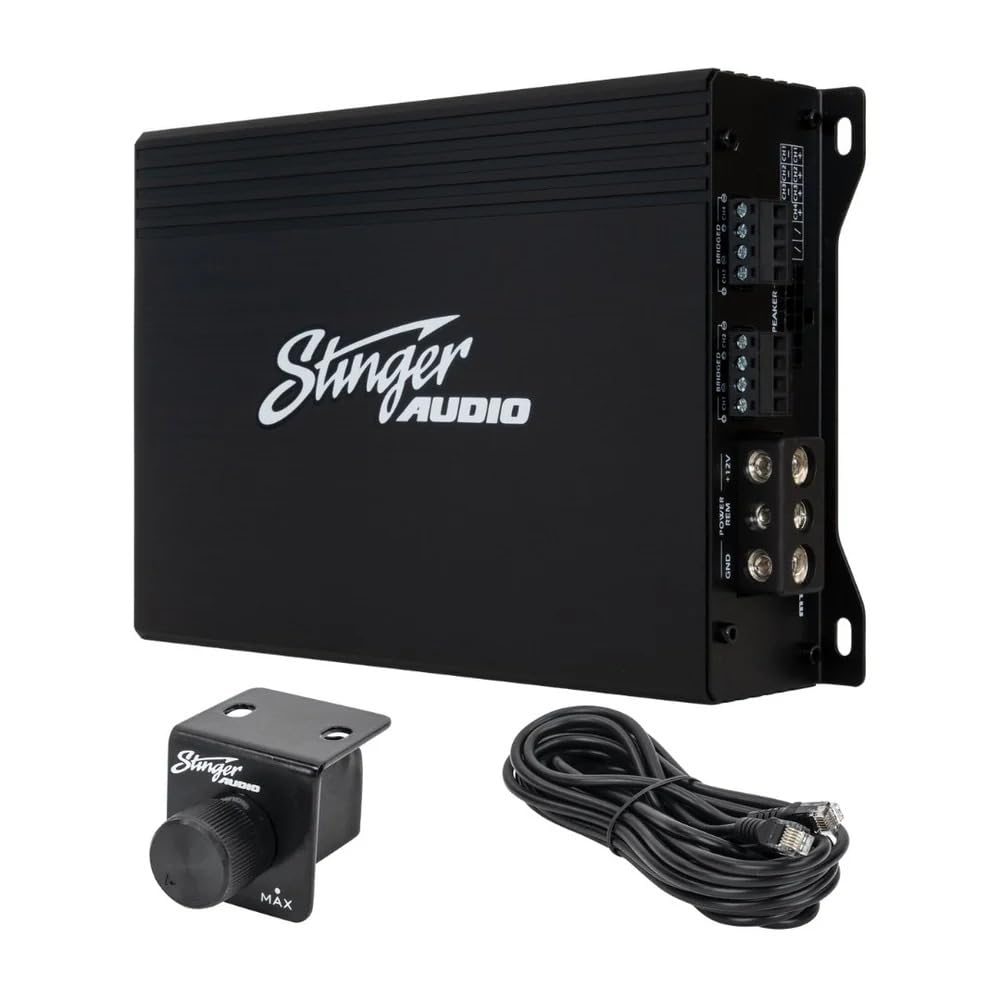 Stinger Audio MT-600.4 Compact Digital Class D 4-Channel 1000W RMS Car Audio Amplifier with Bass Knob Remote Control, HEXFET MOSFET, High/Low Pass Filter & Crossover Multiplier