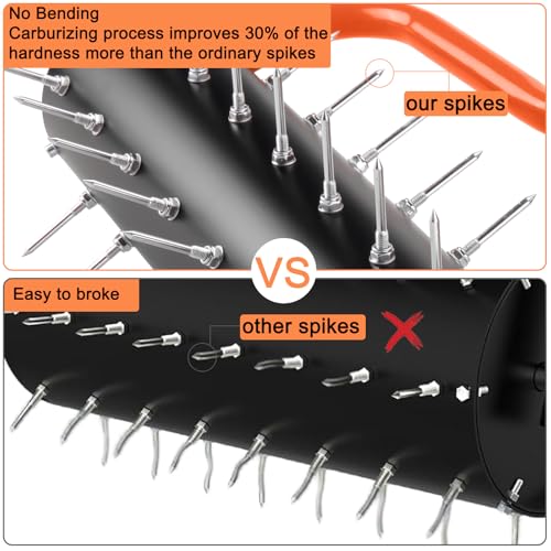 Asunrise 21" Rolling Lawn Aerator, 45 Preassembled Spikes, Only Needs 3-5 Minutes to Assemble, No Looseness, Good Package, 75" Long Handle with Quick Clip Connections, U-Shape Construction - Orange.