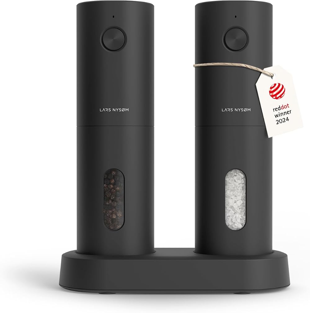 LARS NYSØM Electric Salt and Pepper Grinder Set USB Rechargeable Carbon Black