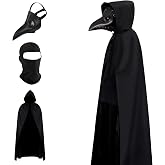Halloween Plague Doctor Mask, Plague Doctor Costume, Halloween Costume | Scary Mask for Adults, Obito Mask for Halloween Party, Black Cloak Women or Men, Steampunk Cosplay Bird Beak Mask(3-Pcs Set)