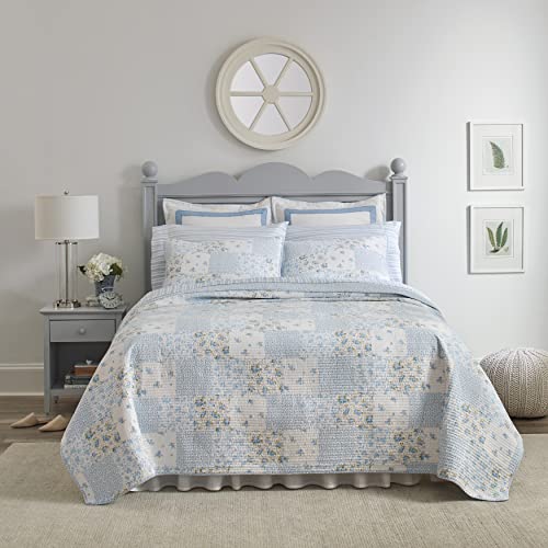 Laura Ashley - Set copripiumino king size, biancheria da letto reversibile in cotone con federe abbinate, decorazione per camera da letto, ideale per tutte le stagioni (blu Kenna, king size)