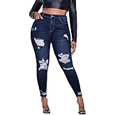 Women's Plus Size Skinny Jeans Stretch high Waisted Ankle Ripped Jeans