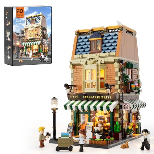 Funwhole Buchcafé Illuminated Building Kit Set - City Coffee House LED Light Modular Construction Model Sets 1718 Pieces for Adults and Teenagers