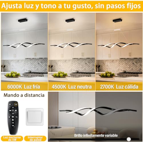 AUTOFAST Lampara de Techo Colgante 56W 100cm, Regulación Continua, Control Remoto, Diseño Ondulado Modernas, Lampara Colgante LED para Interior de Casas para Sala, Comedor, Recamara, Cocina