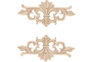 EQGWFZ 1Pcs Long Wood Carved Onlays Appliques Wood Appliques Carved Wood Appliques Onlays for Window Bed Door Wall Furniture Cabine Fireplace(01,16x7.5cm/6.30x2.95in)