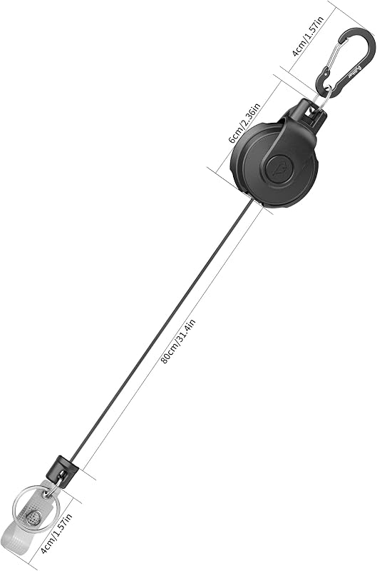 Einziehbarer Schlüsselanhänger - 360° Drehbar, Dauerhaft Ausziehbarer Karabiner-Ausweishalter, Taktische ID-Ausweisrolle mit Ausziehbar, 80cm/31,5 Zoll-Stahlschnur, 250g/8,8 oz - Schwarz