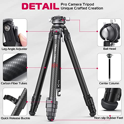 ULANZI Zero Y Travel Tripod, Camera Tripod Carbon with 360° Panorama Ball Head and Arca Quick Rlease, Photograhy Tripod with Detachable Center Column, 18kg Load Capacity for All DSRL Cameras