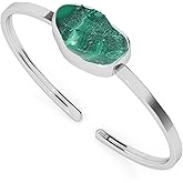 LUSTRE AND LIGHT 18x13mm Rough Natural Malachite Adjustable Twister Bangle Bracelet for Women in Sterling Silver, May Birthstone Jewelry Gifts for Her Birthday, Anniversary, Graduation (Bezel-Set)