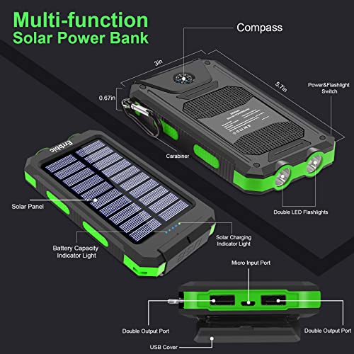 ERRBBIC Solar Charger, 20000mAh Solar Power Bank Waterproof Portable