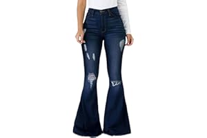 vunahzma Women's Bell Bottom Jeans Elastic Waist Ripped Flared Jeans Denim Bell Bottom Plus Size Pants