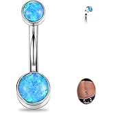 FUNLMO Titanium Belly Button Ring 14G Belly Button Piercing Internally Threaded Belly Ring Opal Floating Navel Piercing Jewelry Flat Back Navel Ring 10mm