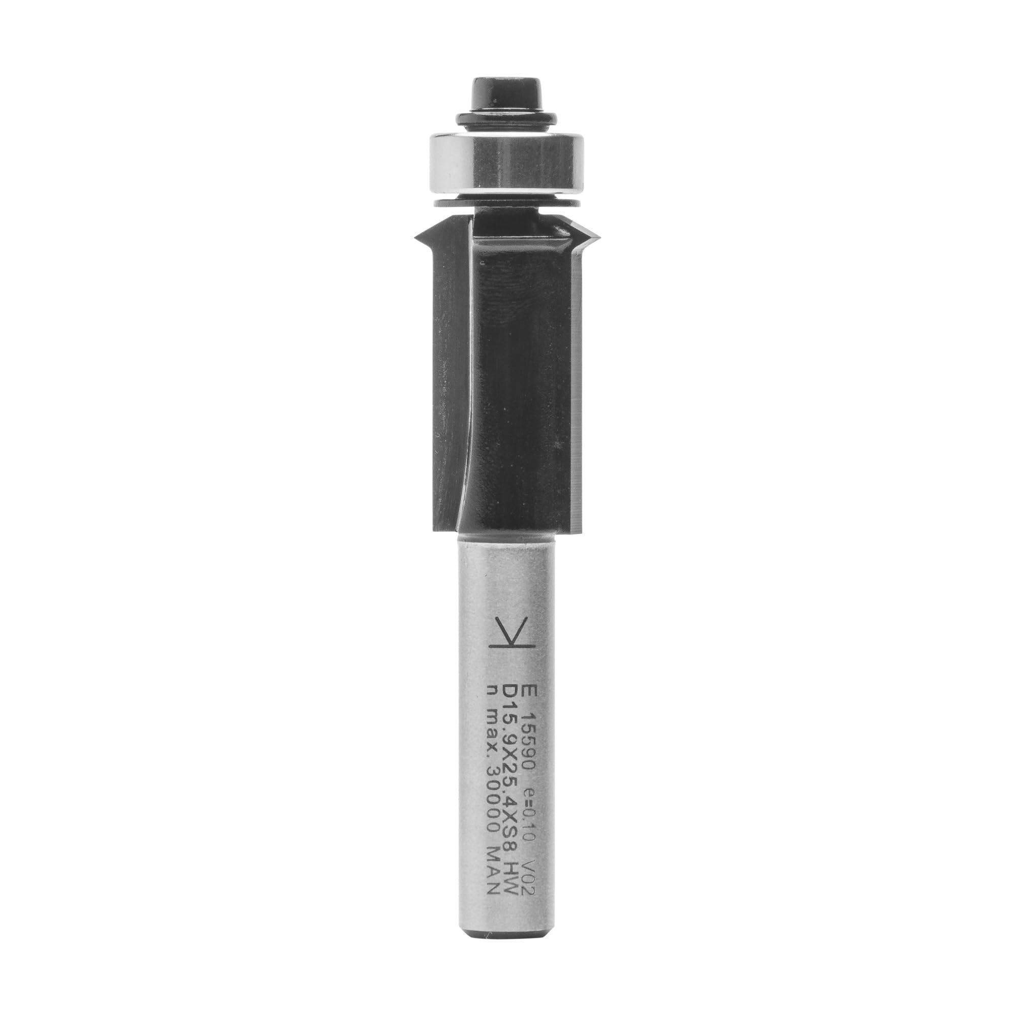 ENT 15590 Trimming Cutter, Tungsten Carbide TC, Shank (S) 8 mm, Diameter (D) 15,9 mm, NL 25,4 mm, D2 12,7 mm, SL 32 mm, with Ball Bearing