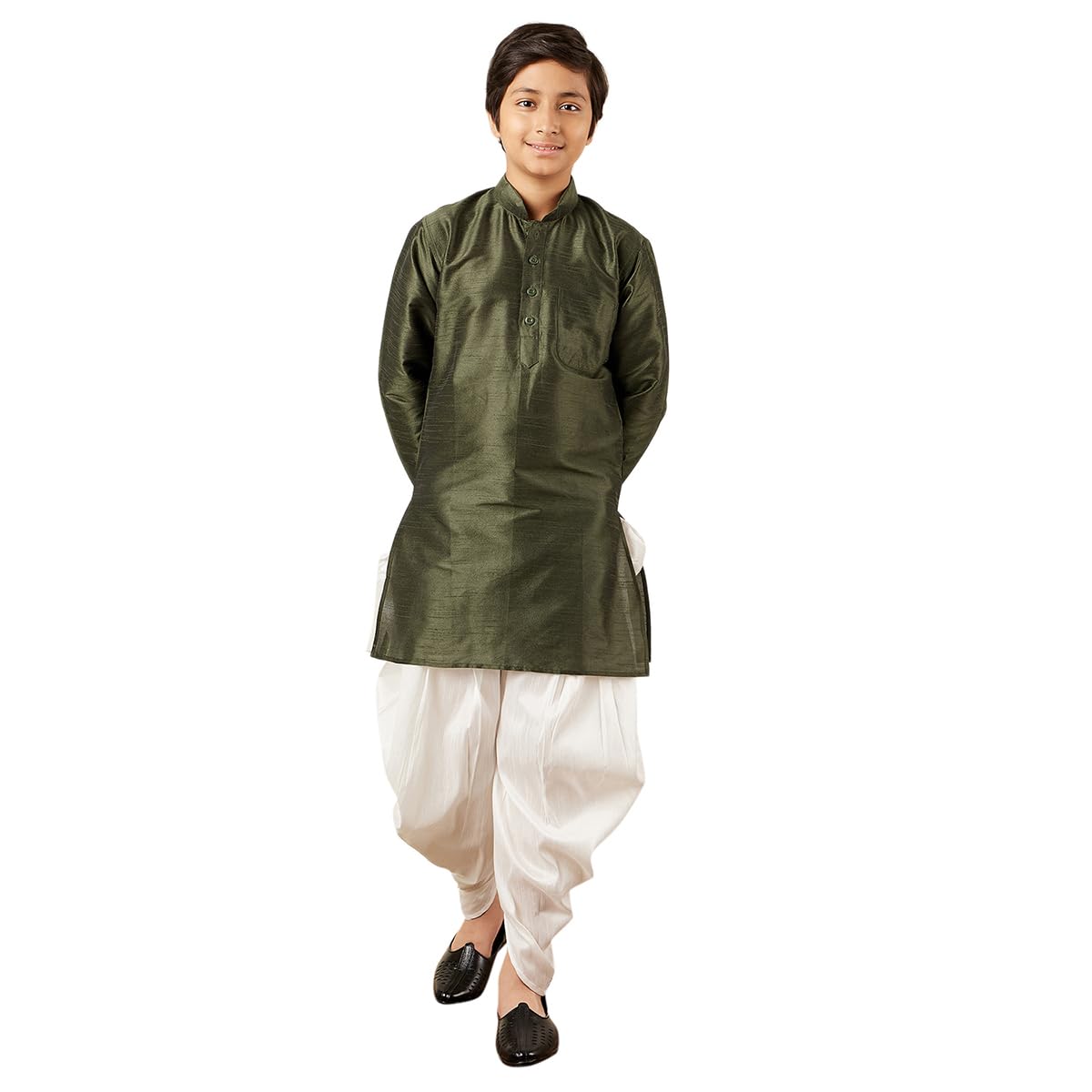 Photo 1 of AJ DEZINES Kids Silk Blend Dhoti Kurta Set for Boys || Diwali Outfit (Green, 6-7 Years)