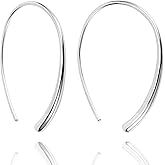 Handmade 925 Sterling Silver Earrings Pull Through Earrings Drop Dangle Threader Earrings for Women-Safe for Sensitive Ears(Silver)
