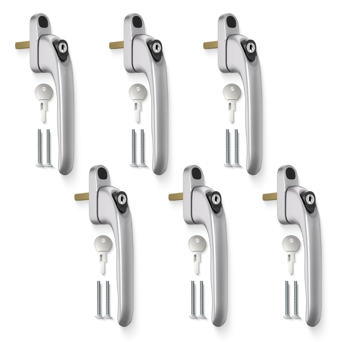Bwintech 6 Pcs in-Line Satin Chrome UPVC Zinc Alloy Window Handle, 43mm Spindle for Indoor and Outdoor UPVC Window