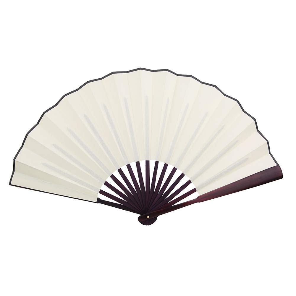 Hakeeta 10 Inch Handheld Folding Fan, Women Craft Cloth Fan Vintage Retro Summer Handheld DIY Folding Fan with Wooden Frame for Wedding Dancing Church Party Gifts Stages Performance Props.(White)