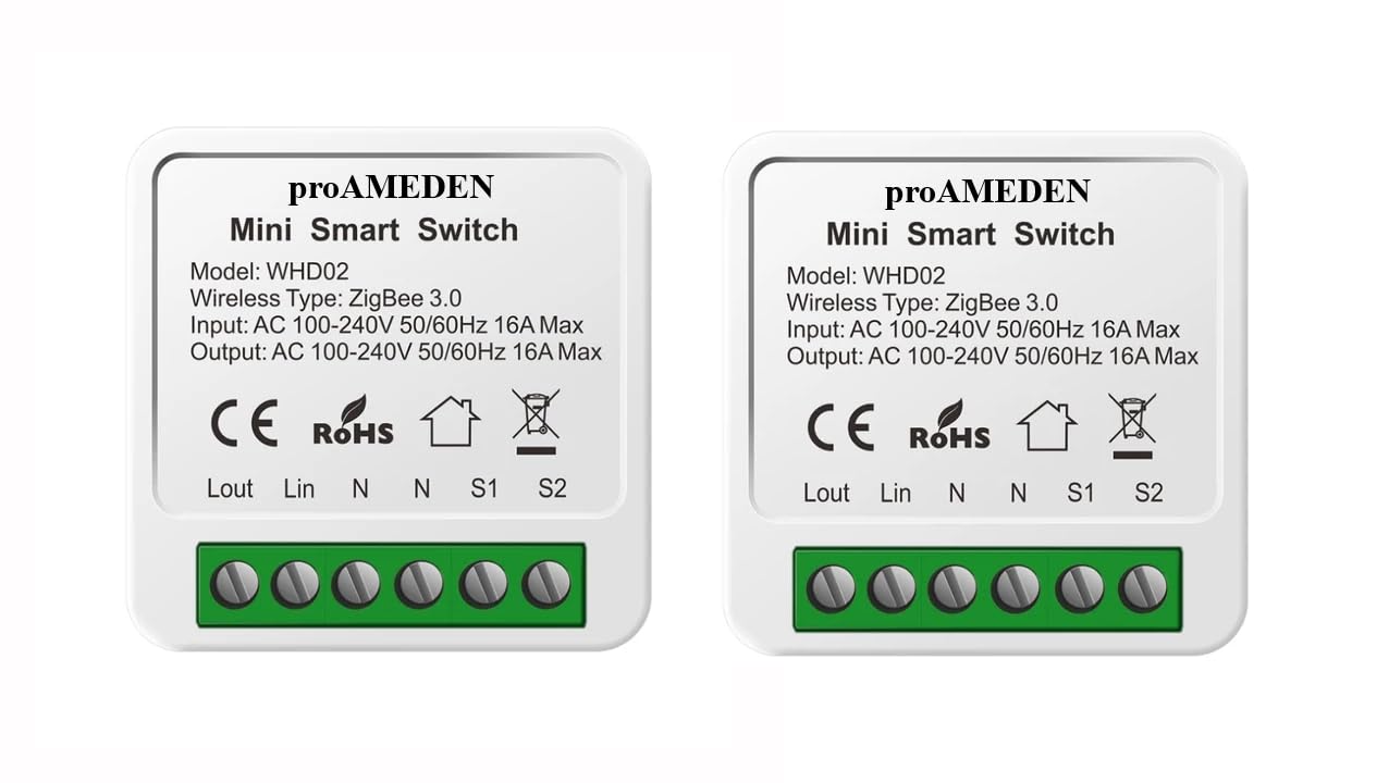 proAMEDEN ZigBee 3.0 Smart Switch 16A Mini Smart Switch Wifi Switch Module Switch Compatible with Alexa and Google Home Assistant, (ZigBee, 1/un)