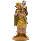 VILLAGE GIFT IMPORTERS Nativity Villager Carrying a Lamb in a Basket | Shepherd Figurine for Bethlehem Creche Scene | Indoor Table Top Statue for Christmas Holiday | Made in Italy