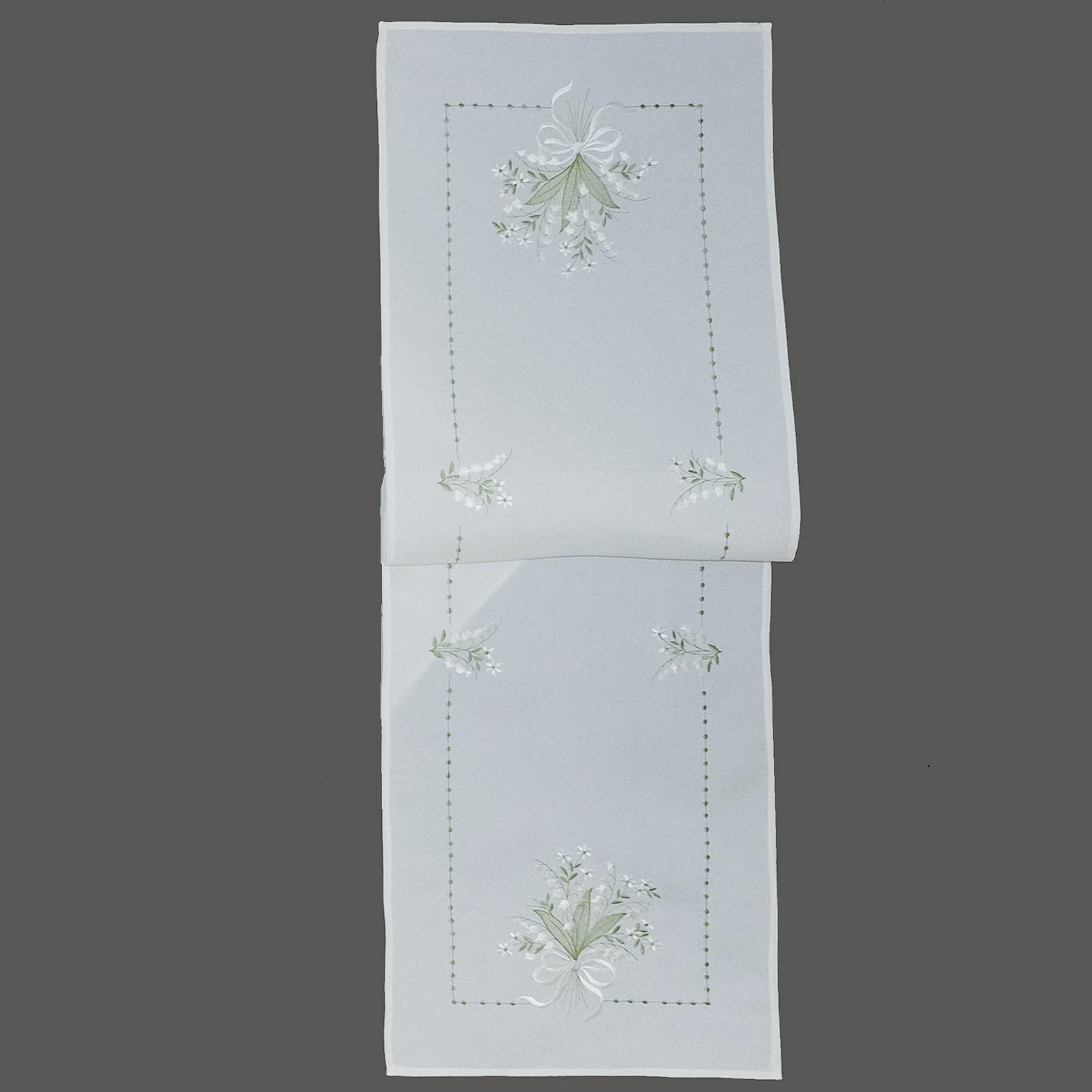 Raebel OHG Table Runner 40 x 140 cm with Embroidery Lily of the Valley White Green Easter Spring