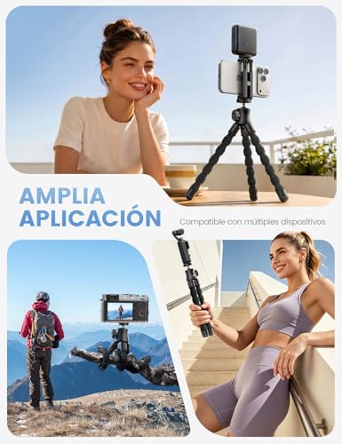 Lamicall Tripie para Celular - [130 g Ultraligero] Selfie Stick para iPhone con Control Remoto, 360° Girando Phone Tripod, con Tornillo de 1/4'' y Zapata Fría para iPhone, GoPro, Cámara, Pocket 3/4