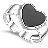 Black Obsidian Stone Ring, Dainty Silver Natural Real Genuine Heart Crystal Quartz Stone Gemstone Statement Ring Jewelry Gift for Women Her, Healing Crystal Ring