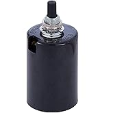 Medium Base Phenolic Husk Socket with Bottom Turn Knob,Black Plastic Husk Socket with On-Off Turn Knob,Screw terminals,1/8IP x 3/8" Long Bushing, 660W-250V (1-Pack)