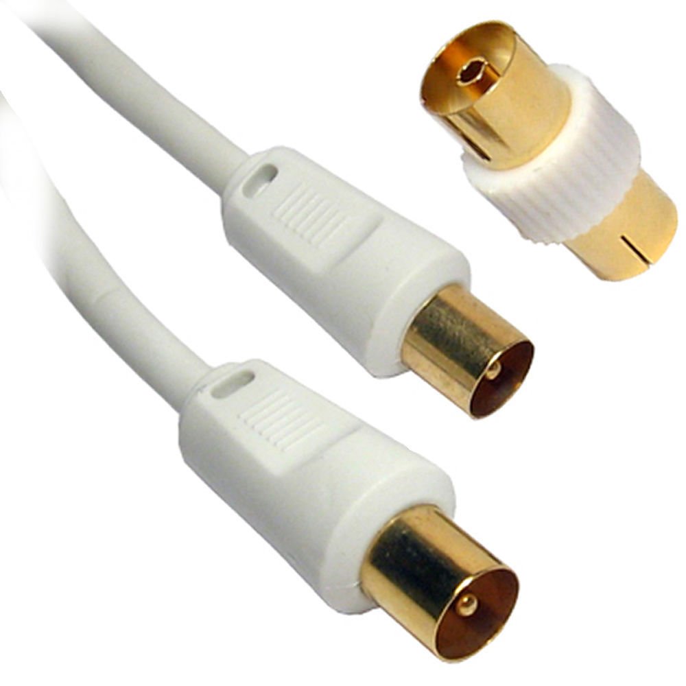 10m WHITE Coaxial TV/AV Aerial Cable Male to Male and Coupler From Different Lengths 0.5m/1m/1.8m/2m/3m/5m/10m/20m/30m/40m/50m - By Guilty Gadgets