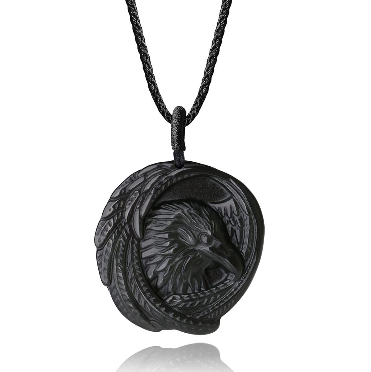 COAI Black Obsidian Black Stone Necklace Bold Eagle Necklace for Men Women, Nylon Cord