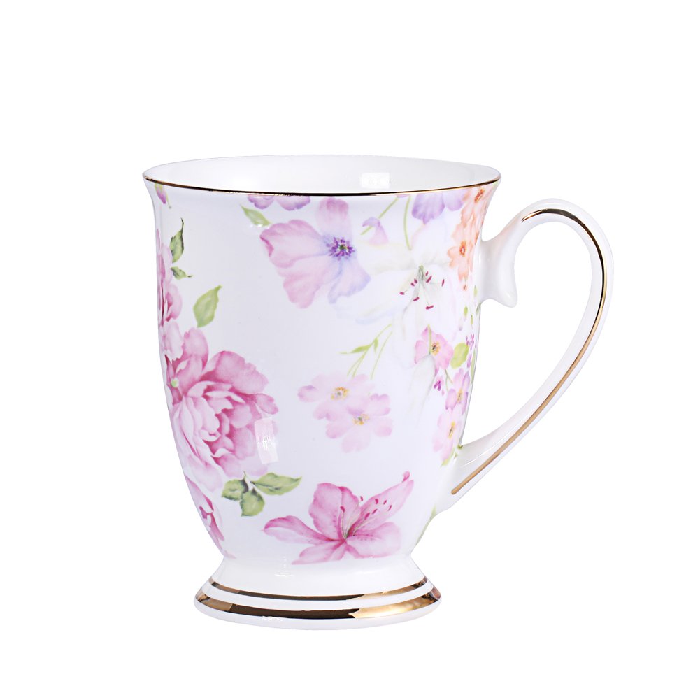 AWHOME Royal Fine China Coffee Mug Assorted Colors Tea Cup 11 oz (1, Pink)