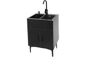 MOCHAG 20-Inch Laundry Sink with Cabinet & 360° Swivel Hot/Cold Faucet, Freestanding Kitchen Sink Cabinet with Stainless Steel Sink & Drain Basket, Black Cabinet with Sink for Laundry&Utility Room