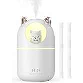 Cool Mist Humidifier,300ml Mini Humidifiers with Night Light,Waterless Auto-Off Air Humidifier,20dB Quiet Humidifiers for Bedroom,Car, Plant for Girl Boy