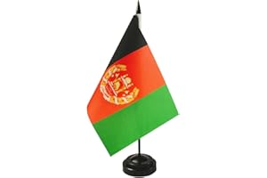 ZIGVERT Afghan Desk Flag 8'' x 5''- Afghan Flag Set, Afghan Table Flag, Afghanistan Office Flag, Table Decoration, Black Plastic Stick and Base - Vivid Color and Fade Resistant