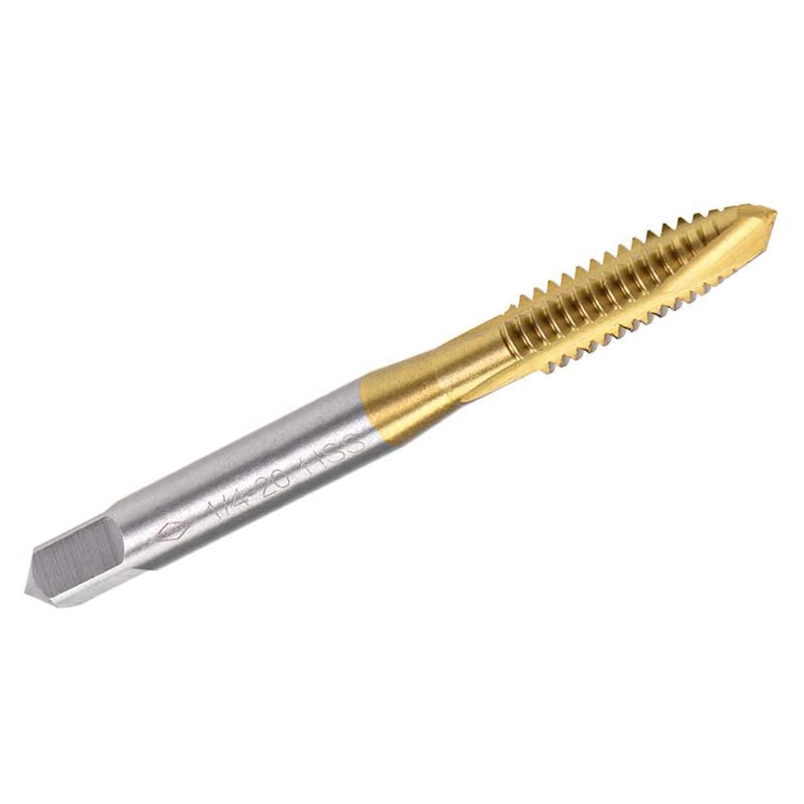 TOP-VIGOR 2Pcs Spiral Point Plug Thread Tap 1/4-20 UNC, HSS Titanium Coated Thread Milling Tap with H2 Tolerance, 3 Flutes Ground Threads(Round Shank with Square End)