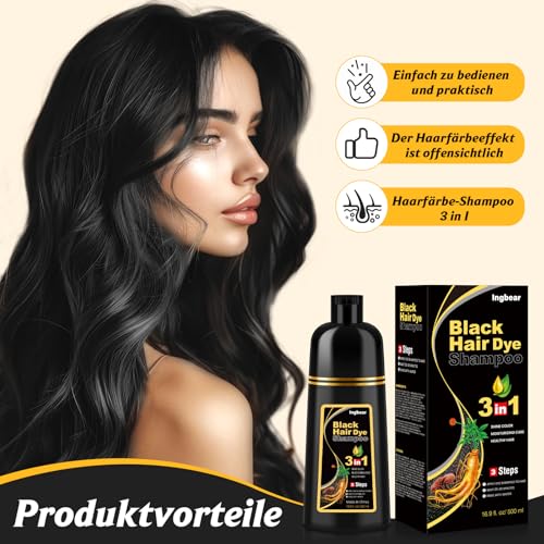 Black Hair Dye Shampoo for Grey Hair, Instant Hair Colour Shampoo for Men and Women, Black Hair Dye Shampoo 3 in 1, Hair Colour, 500 ml